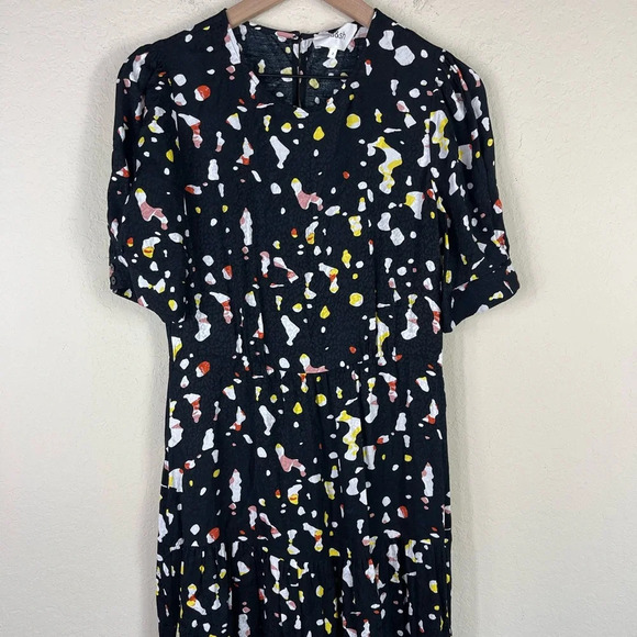 Ba&sh Tonya Gathered Printed Satin Jacquard Midi Dress in Black Spotted Size 2 - Picture 7 of 12